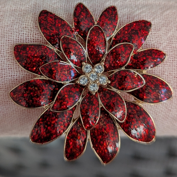 Red and Gold Floral Brooch - Picture 1 of 5
